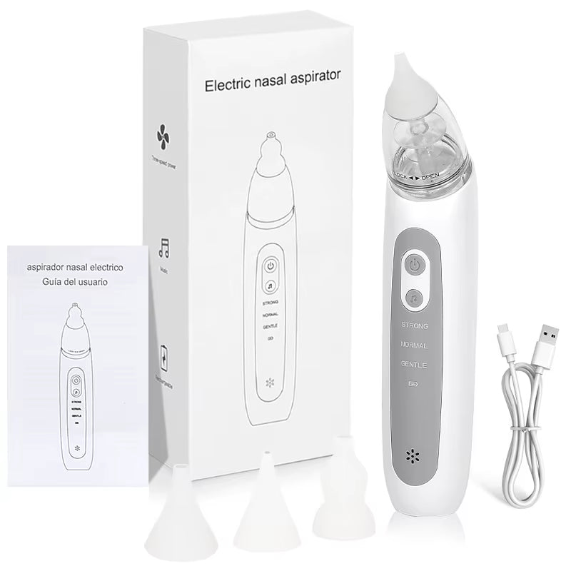 Baby Electric Nasal Aspirator Nose Suction Device with Food Grade Silicone Mouthpiece 3 Suction Modes and Soothing Music