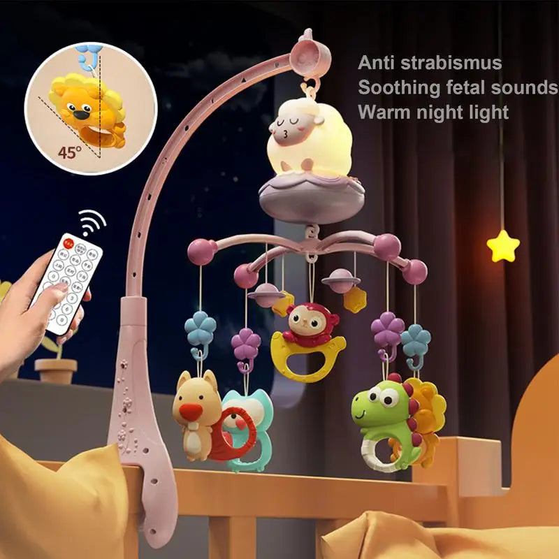 Baby Crib Mobile Rattle Toy with Music Lights Rotating Hangable Rattles Toy Cartoon Nursery Mobile for 0-24 Months Babys