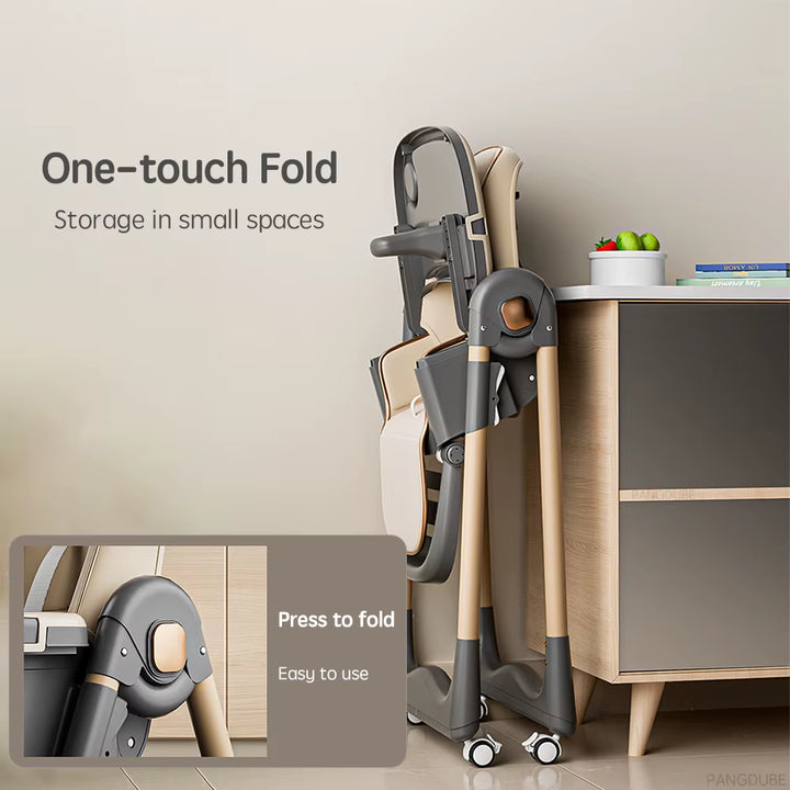 Baby High Chair for Feeding Reclining, Folding and Lifting Baby Eating Chair with Wheels High Chair for Babies Seats