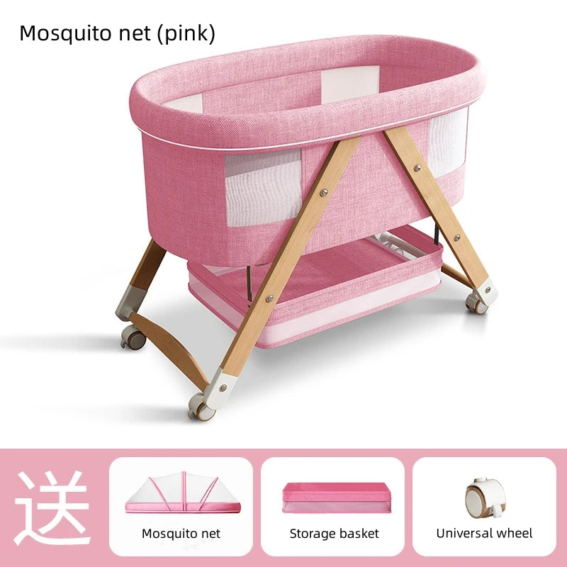 Multifunctional Wooden Baby Bed Foldable Mobile Baby Bassinet Baby Shaker Bb Adjustable Rollaway Bed