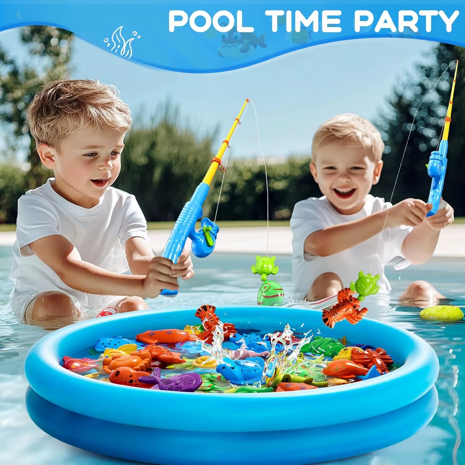 Kids Fishing Toy Set Play Water Toys for Baby Magnetic Rod and Fish with Inflatable Pool Outdoor Sport Puzzle Toys for Children