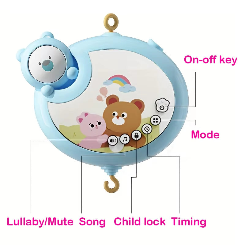 360° Musical Baby Crib Mobile Rotating Night Light Projection Bed Bell Toy Four Speed Timming Hanging Infant Newborn Bedside Gif