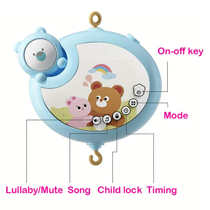 360° Musical Baby Crib Mobile Rotating Night Light Projection Bed Bell Toy Four Speed Timming Hanging Infant Newborn Bedside Gif