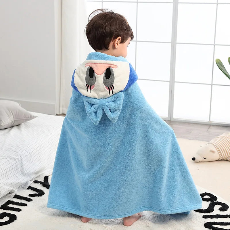Baby Cartoon Animal Coral Fleece Bathrobe Cover Blanket Baby Blanket Soft and Comfortable Absorbent Bath Towel Blanket