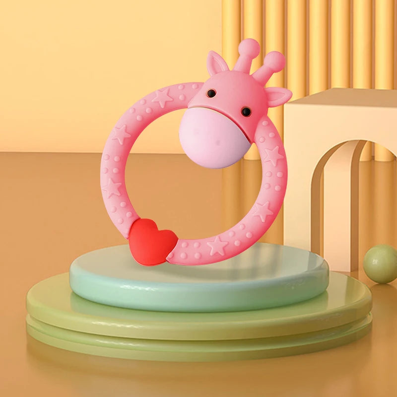 2Pcs Baby Deer Teether Toy Glue Giraffe Set Ring Deer Love Cute Animal Molar Relief Teething Discomfort Soft Silicone