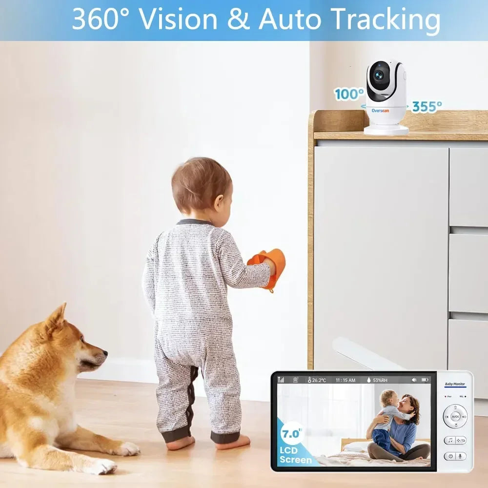 7 Inch Display Screen Video Baby Monitor 5000Mah Battery Home Security Protection IP Camera Mother Kids Wireless Surveillance