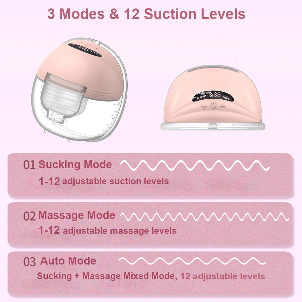 Portable Electric Breast Pump Wearable for Breastfeeding Hands Free 3 Modes 12 Suction Low Noise with 24Mm Silicone Flange