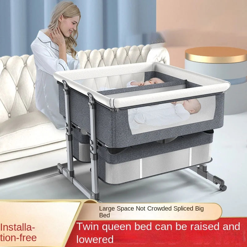 Twins Crib Cradle Crib Bedside Bed Mobile Crib Sleeping Basket Baby Bed Newborn Double Bed Splicing Queen Bed Height Adjustable