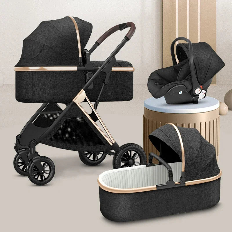 Baby Stroller 3 In1 Baby Cariage Travel Stroller Baby Strollers Car Seat Newbron Pram Travel Folding Stroller High Landscape