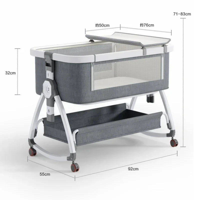 Crib Movable Multi-Function Folding Height Adjustment Splicing Queen Bed Baby Bassinet Newborn Bb Bed Anti-Overflow