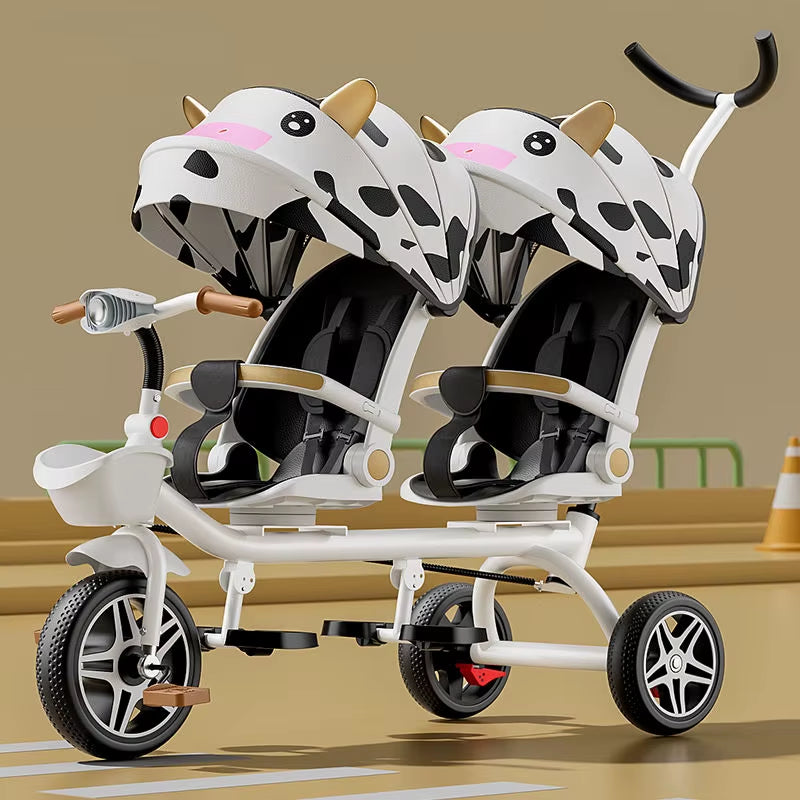 Multifunctional Twin Children'S Tricycle Foldable Baby Bicycle Two-Way Twin Baby Stroller Swivel Seat Double Stroller