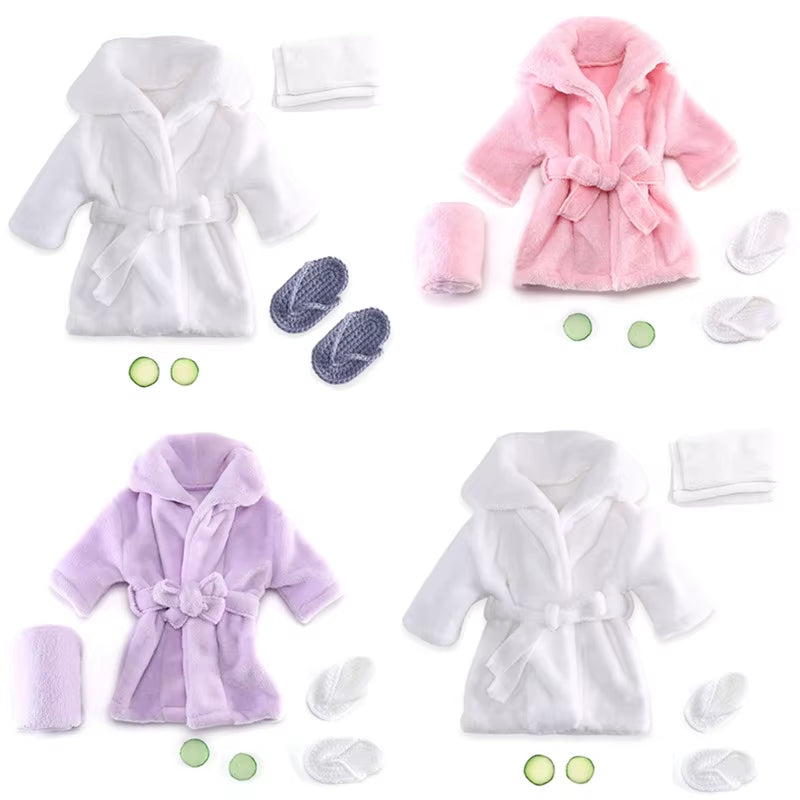 Newborn Costume for Photography Baby Breathable Bathrobe Bath Towel Headwear Slippers Photo Suit Photo Outfits