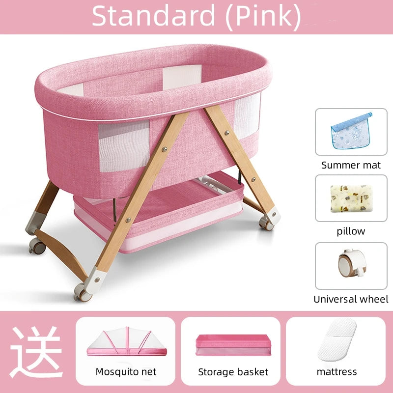 Multifunctional Wooden Baby Bed Foldable Mobile Baby Bassinet Baby Shaker Bb Adjustable Rollaway Bed