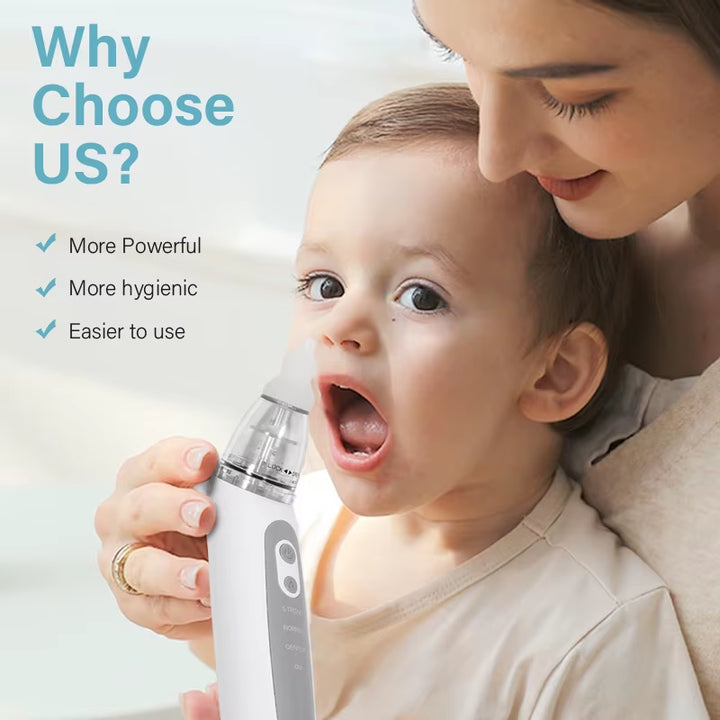 Baby Electric Nasal Aspirator Nose Suction Device with Food Grade Silicone Mouthpiece 3 Suction Modes and Soothing Music