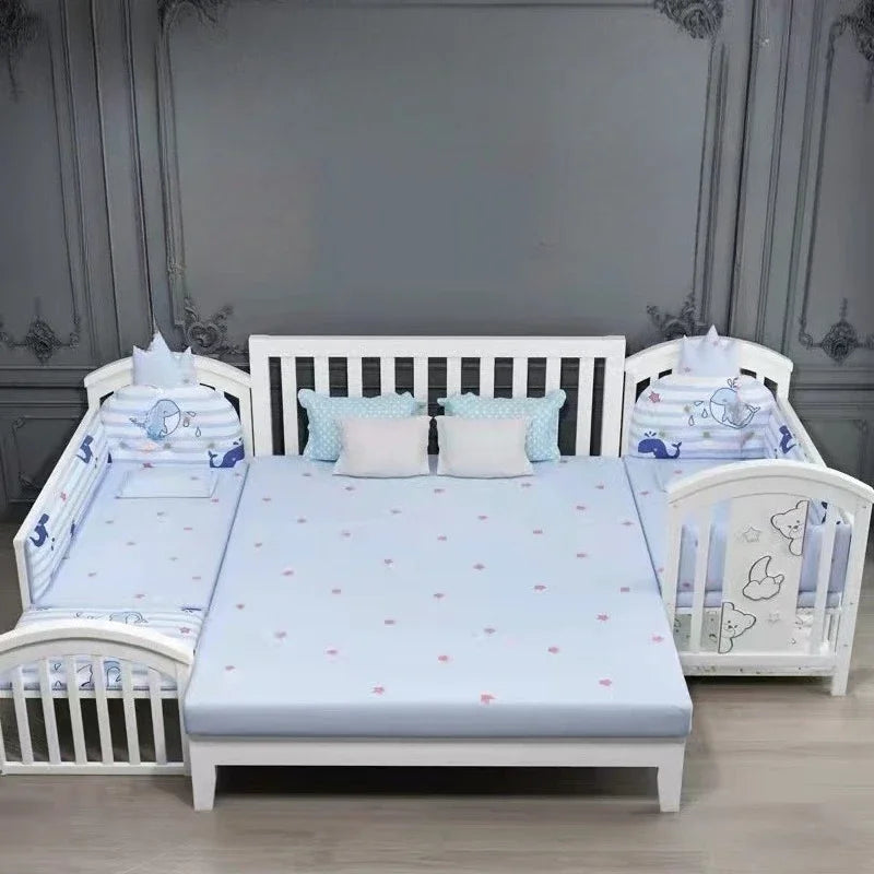 2025New Solid Wood Baby Crib Movable Splicing Bed Multifunctional Baby Rocking Bed Adjustable Guardrail Height with Mosquito Net