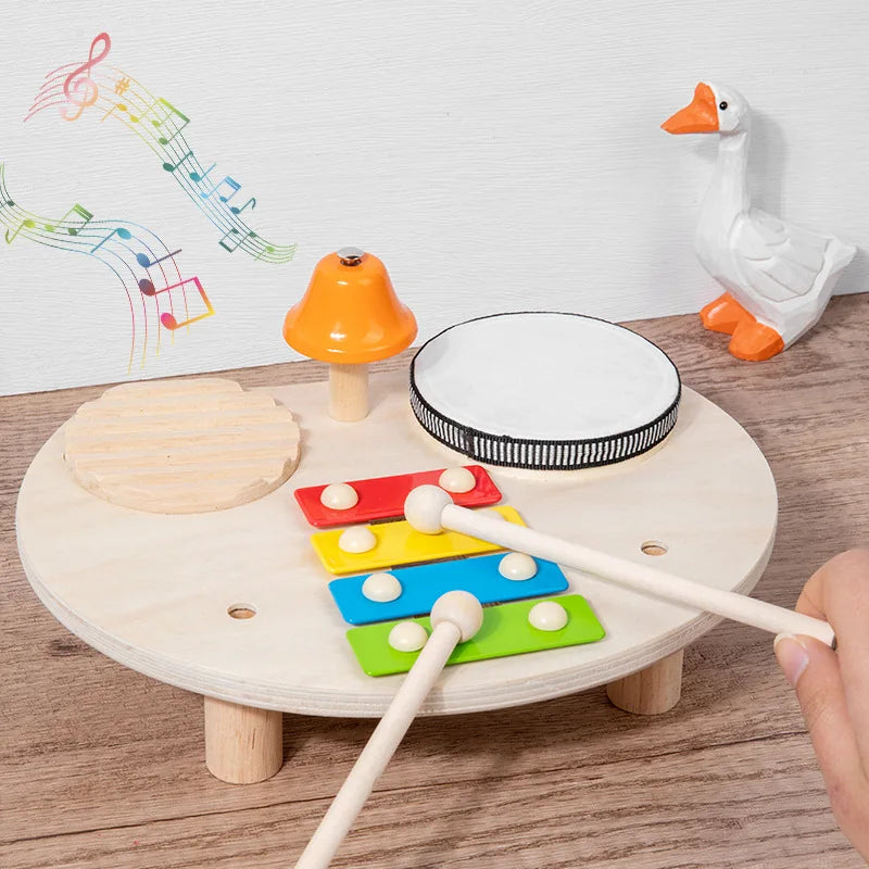 Wooden Musical Instruments Montessori Educational Toys Wind Chime Kids Drum Set with Xylophone Musical Toys for Toddlers Gifts