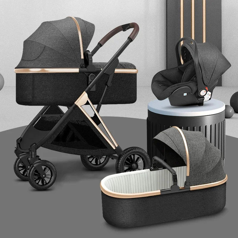 Baby Stroller 3 In1 Baby Cariage Travel Stroller Baby Strollers Car Seat Newbron Pram Travel Folding Stroller High Landscape