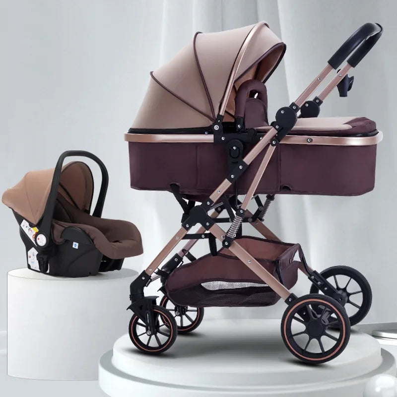 3-In-1 High-View Baby Stroller with Car Seat Foldable, Adjustable Backrest, Two-Way Portable Shock-Absorbing Baby Stroller