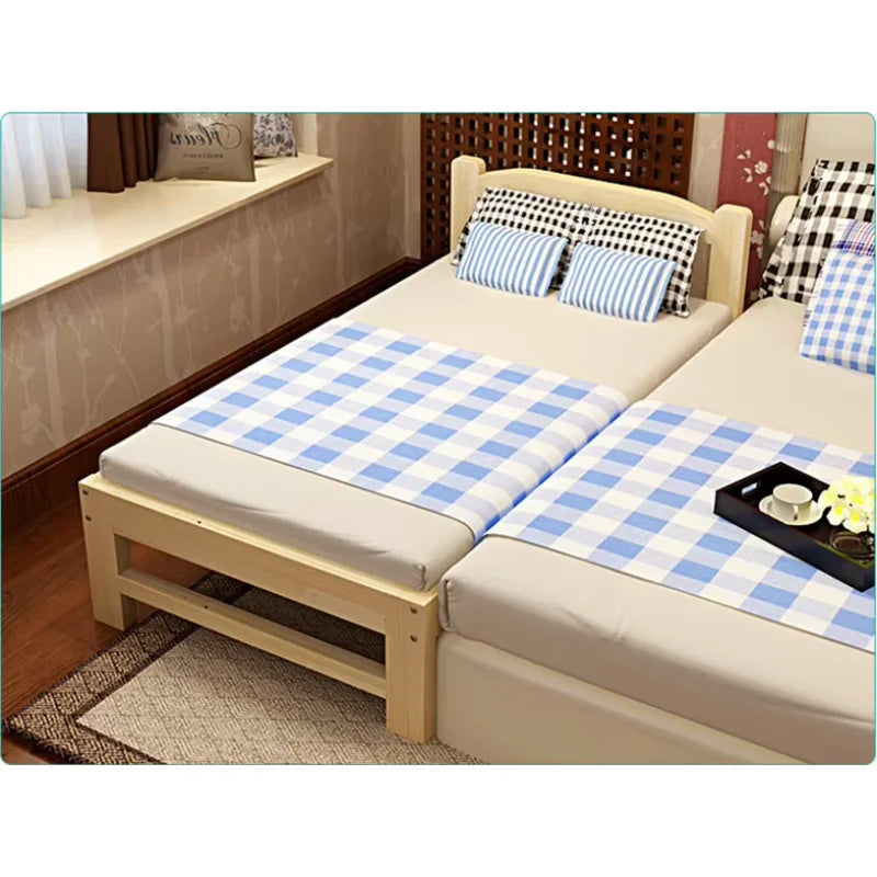 Fashion Children Furniture Solid Wood with Guardrail Splicing Wide Expandable Kids Movable Boy Girl Baby Bed