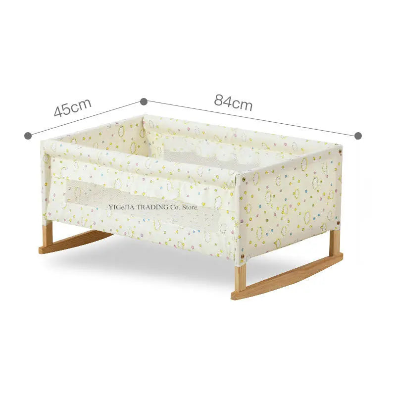 Pine Wood Baby Crib with Inner Cot, No Paint Kids Bed, Size 106*62*102Cm, Small Cradle 84*45Cm