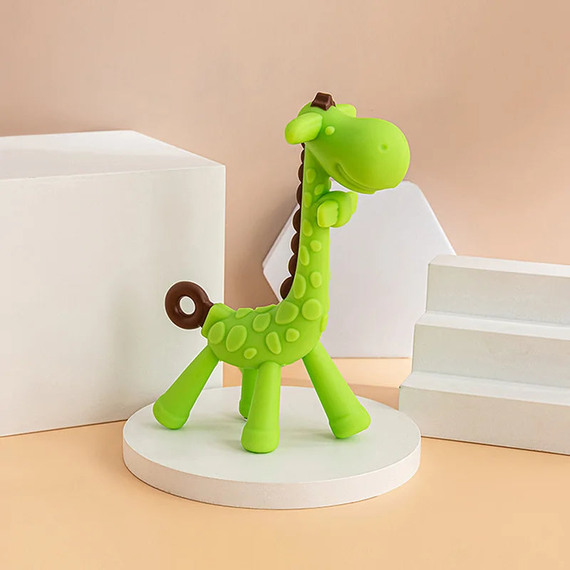 2Pcs Baby Deer Teether Toy Glue Giraffe Set Ring Deer Love Cute Animal Molar Relief Teething Discomfort Soft Silicone