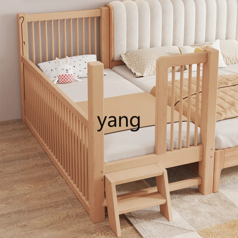 CX Beech Lifting Stitching Bed Height Fence Height Adjustable Baby Single Bed