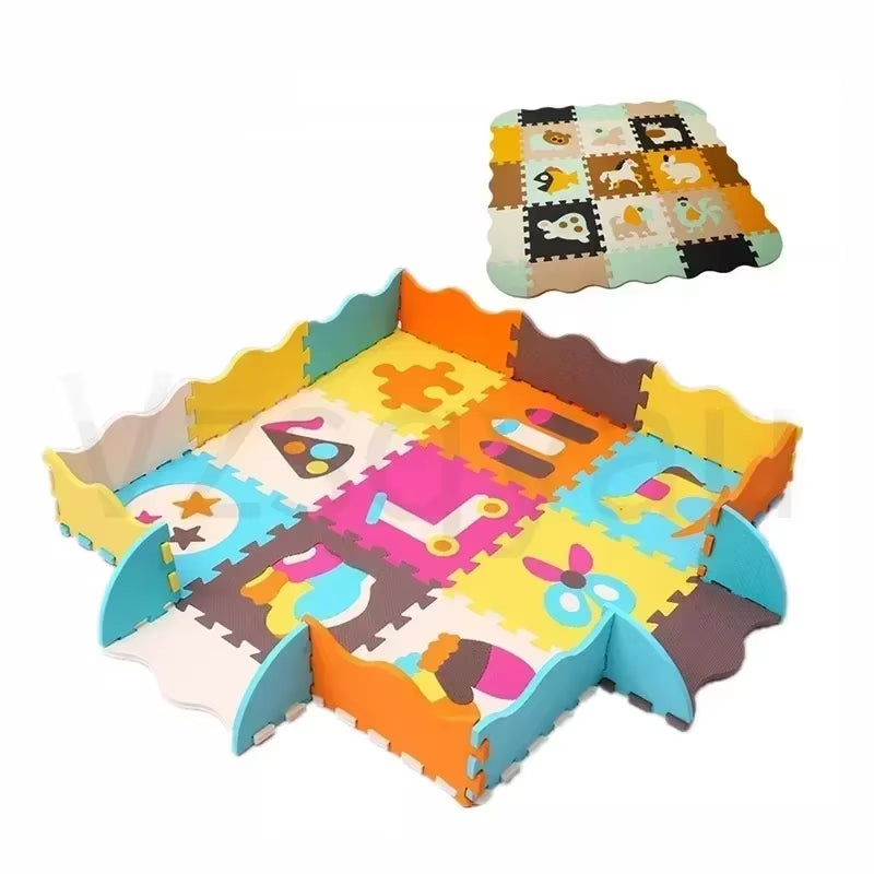 25Pcs/Lot Cartoon Animal Pattern Carpet EVA Foam Puzzle Mats Baby Play Mat Toy Floor Playmat with Fence Floor New Children'S Rug
