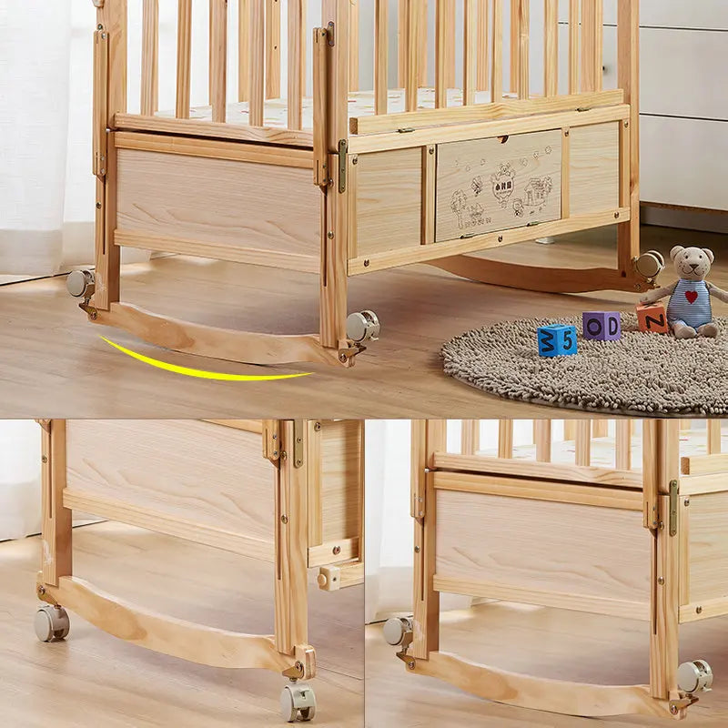 Multi-Functional Pine Wood Baby Crib, Can Combine Adult Bed, BB Rocking Cradle with Mosquito Net