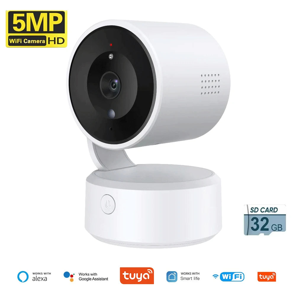 5MP WIFI Tuya Camera Two Way Talk Indoor Baby Monitor 4X Zoom PTZ 360° Surveillance Cameras Support Alexa Google Smart Life