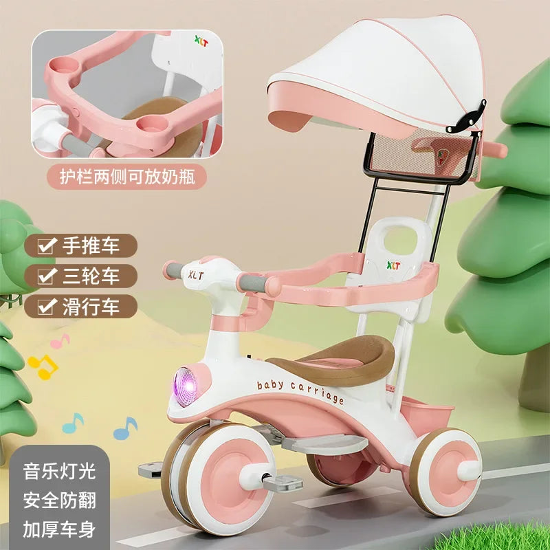 Wooden Walking Cart for Toddlers Three Wheeled Bicycle 1-Year-Old Baby Toy Cart Can Be Used for Sitting Baby Sliding