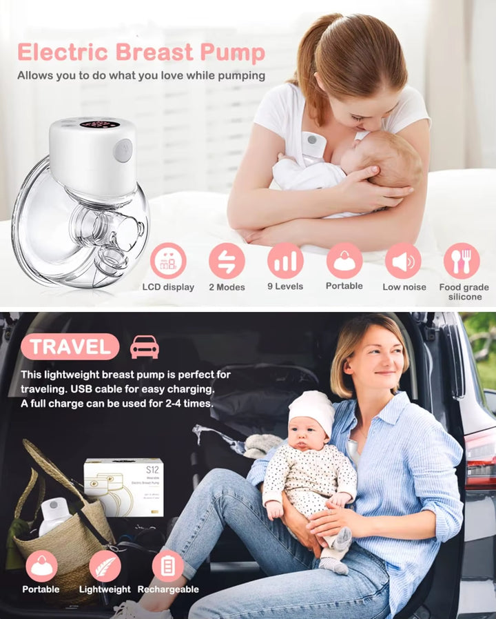 S12 Double / Single Electric Breast Pumps, Hands-Free Poratable Mom Milk Puller Pump, Slient Breastfeeding Pump for Baby