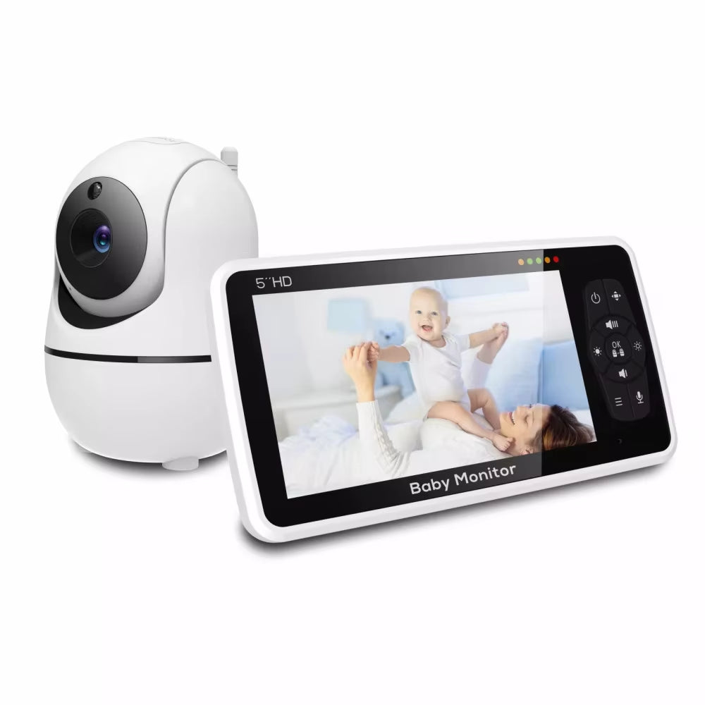 New 5 Inch Video Baby Monitor with Camera and Audio, 4X Zoom, 22Hrs Battery, 1000Ft Range 2-Way Temperature Sensor Lullaby