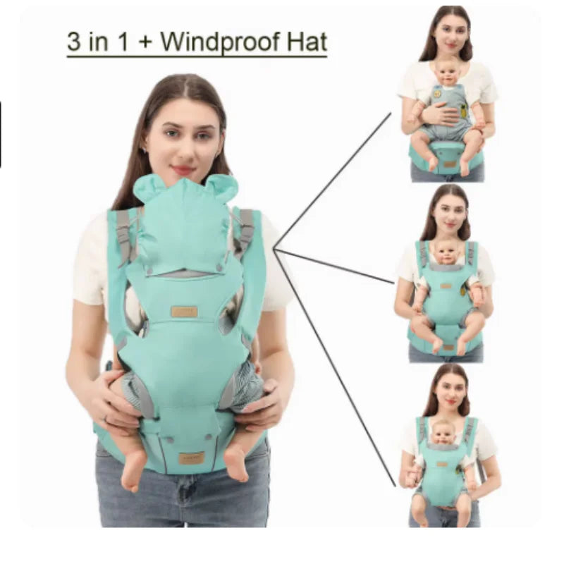 3 in 1 Baby Hipseat Carrier Backpack Straps for Infant Toddler 0-36M Ergonomic with Windproof Hat for Winter Luminous Strips