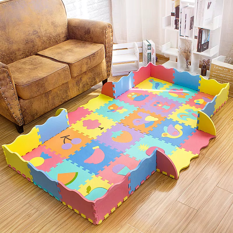 25Pcs/Lot Cartoon Animal Pattern Carpet EVA Foam Puzzle Mats Baby Play Mat Toy Floor Playmat with Fence Floor New Children'S Rug