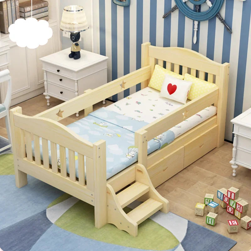 Modern Natural Solid Wood Children Beds Furniture Wood Single Girls Ladder Pink Kids Baby Bed