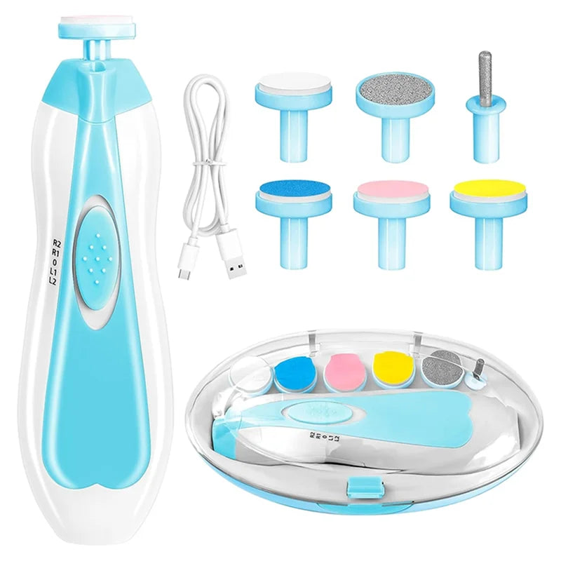 Electric Baby Nail Trimmer, 6 in 1 Rechargeable Manicure Set Grooming Kit Clippers for Baby Nails