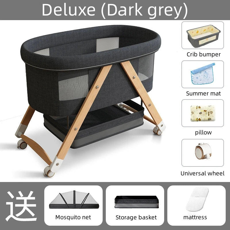 Multifunctional Wooden Baby Bed Foldable Mobile Baby Bassinet Baby Shaker Bb Adjustable Rollaway Bed