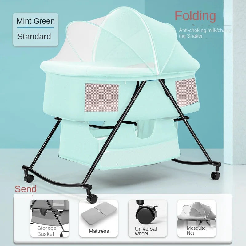 Lazychild Cot Foldable Mobile Portable Newborn Baby Cot Cradle Bed Baby Rocker Multifunctional Patchwork Queen Size Beds News