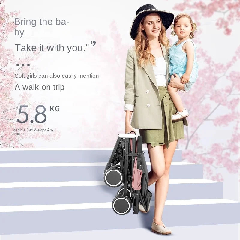 Newborns 0-4 Years Old Strollers Can Sit and Lie down One-Key Folding One-Way Push Four-Wheel Shock Absorber Lightweight Trolley