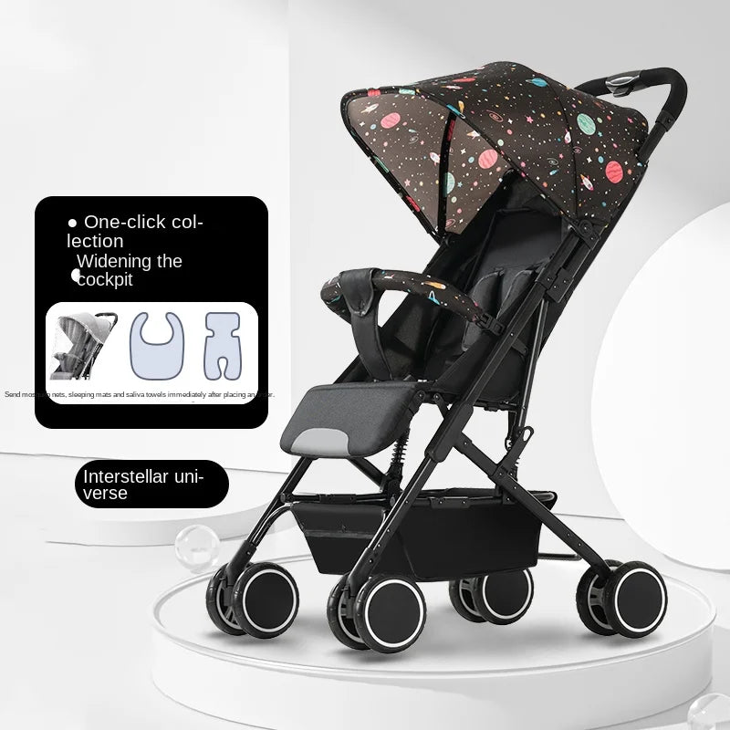 Newborns 0-4 Years Old Strollers Can Sit and Lie down One-Key Folding One-Way Push Four-Wheel Shock Absorber Lightweight Trolley