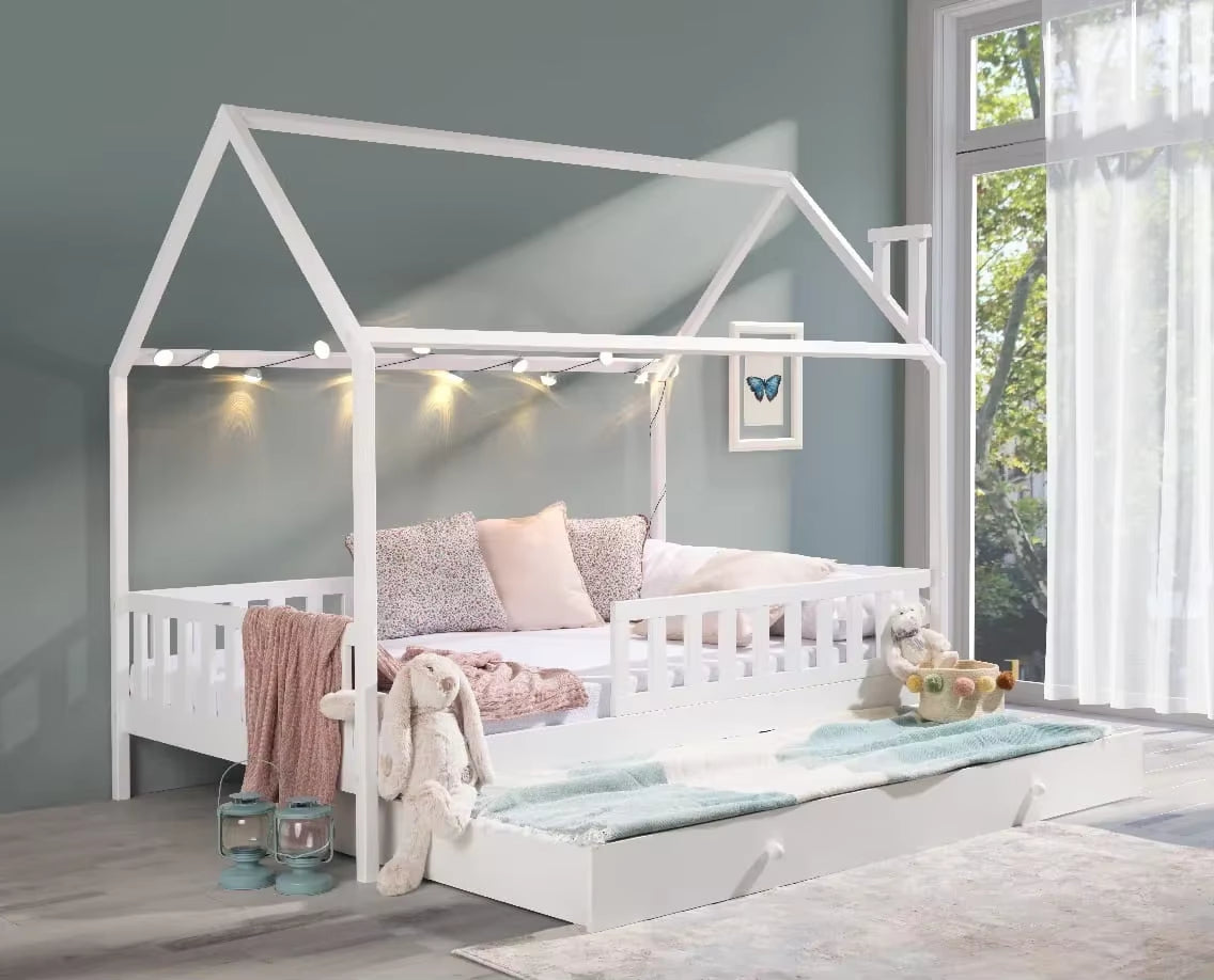 Hot Sale Kids House Bed Girls Kids Montessori Bed Pull-Out Bed 2 Children