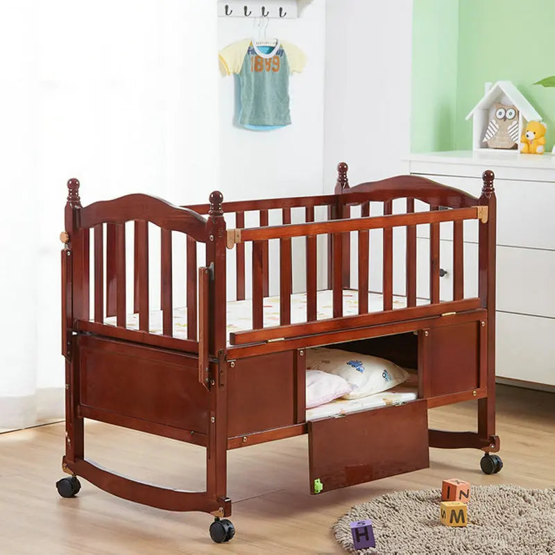 Multi-Functional Pine Wood Baby Crib, Can Combine Adult Bed, BB Rocking Cradle with Mosquito Net