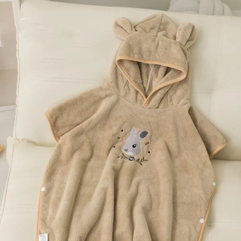 Children'S Bathrobe Polyester Baby Soft Skin Absorbent Quick Drying Hooded Bath Towel Cartoon Frog Bear Air Conditioning Blanket
