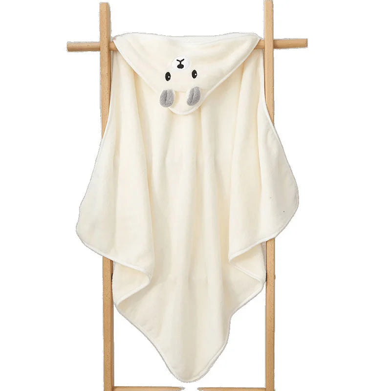 Baby Bath Towel with Hooded Cloak Children'S Bath Towel Soft Water Absorption Warm Coral Velvet
