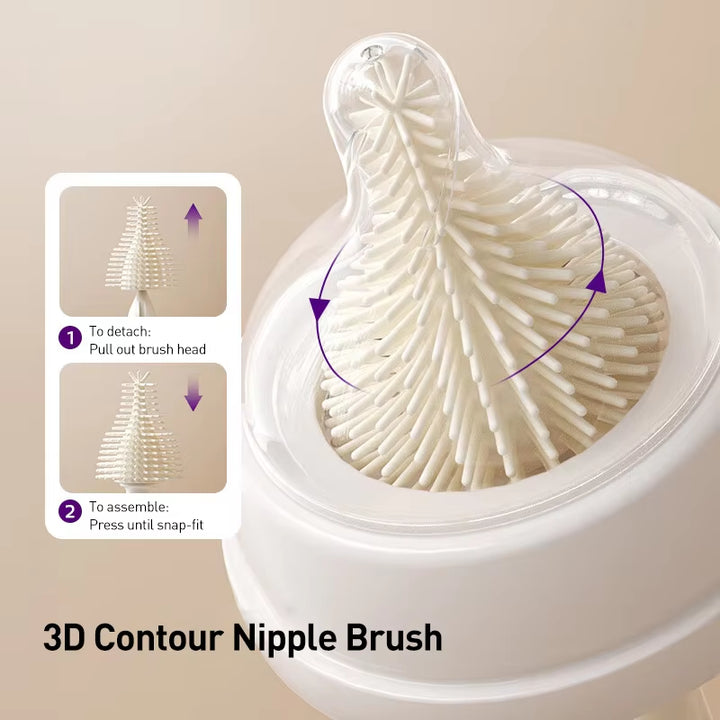Bottle Cleaning Kit 6-In-1 Bottle Nipple Cleaning Brush Silicone Bottle Cleaner with Storage Box Drain Rack Straw Brush