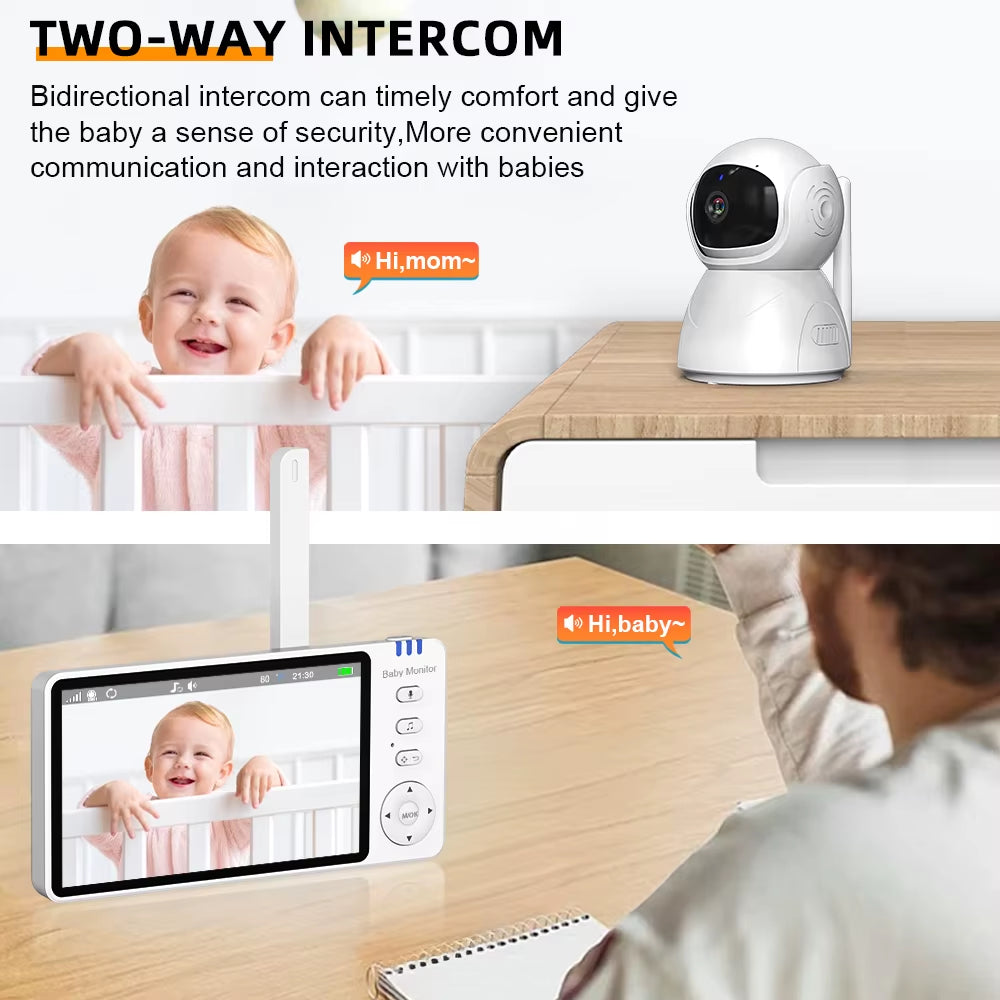 5" 720P HD IPS Screen Video Baby Monitor Pan Tilt 4X Zoom Camera Babysitter 2 Way Audio Night Vision 3500Mah Battery Lullaby VOX