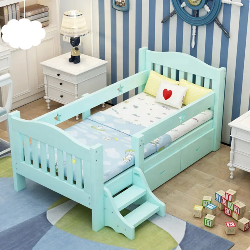Modern Natural Solid Wood Children Beds Furniture Wood Single Girls Ladder Pink Kids Baby Bed