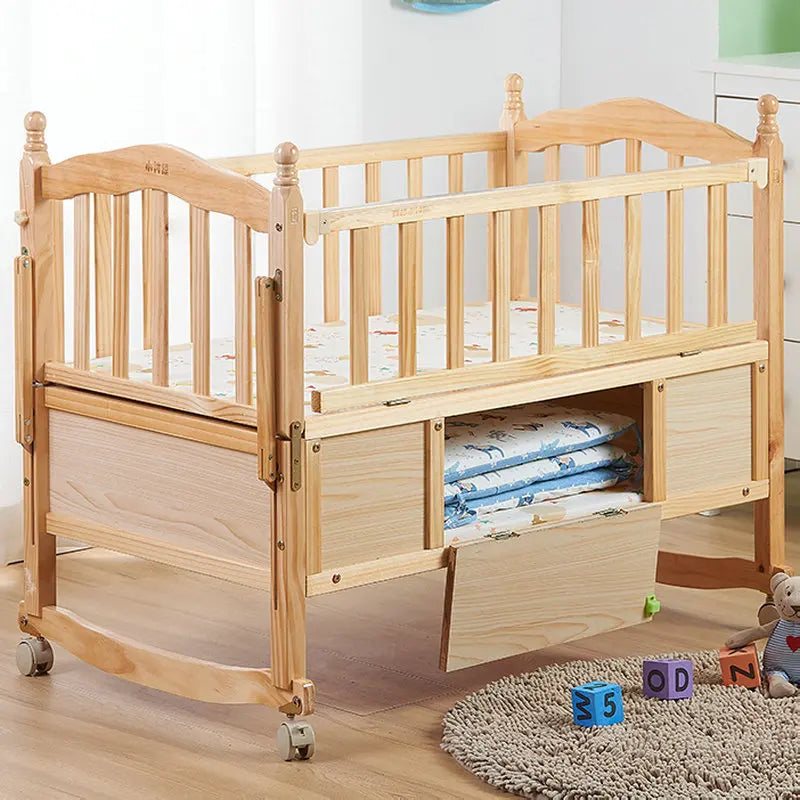 Multi-Functional Pine Wood Baby Crib, Can Combine Adult Bed, BB Rocking Cradle with Mosquito Net