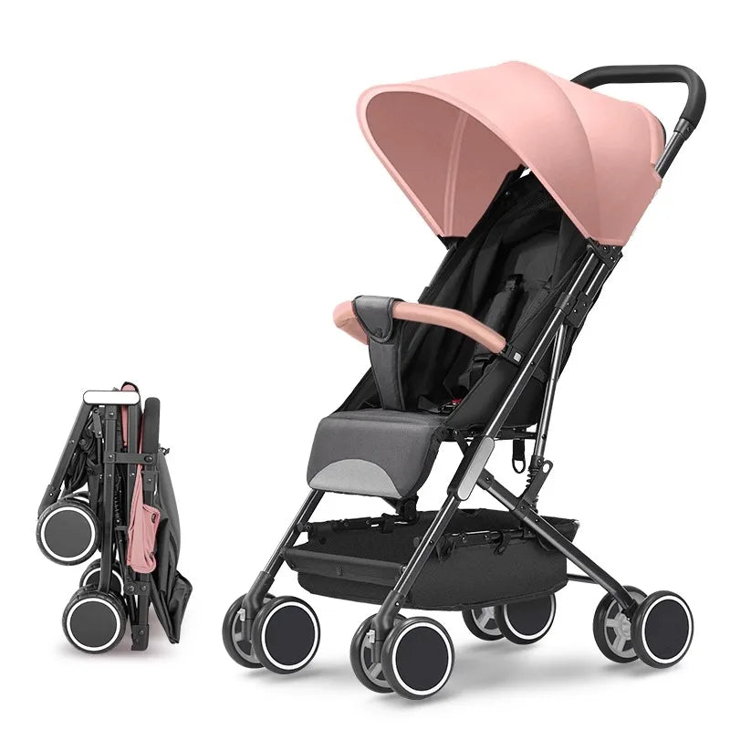 Newborns 0-4 Years Old Strollers Can Sit and Lie down One-Key Folding One-Way Push Four-Wheel Shock Absorber Lightweight Trolley