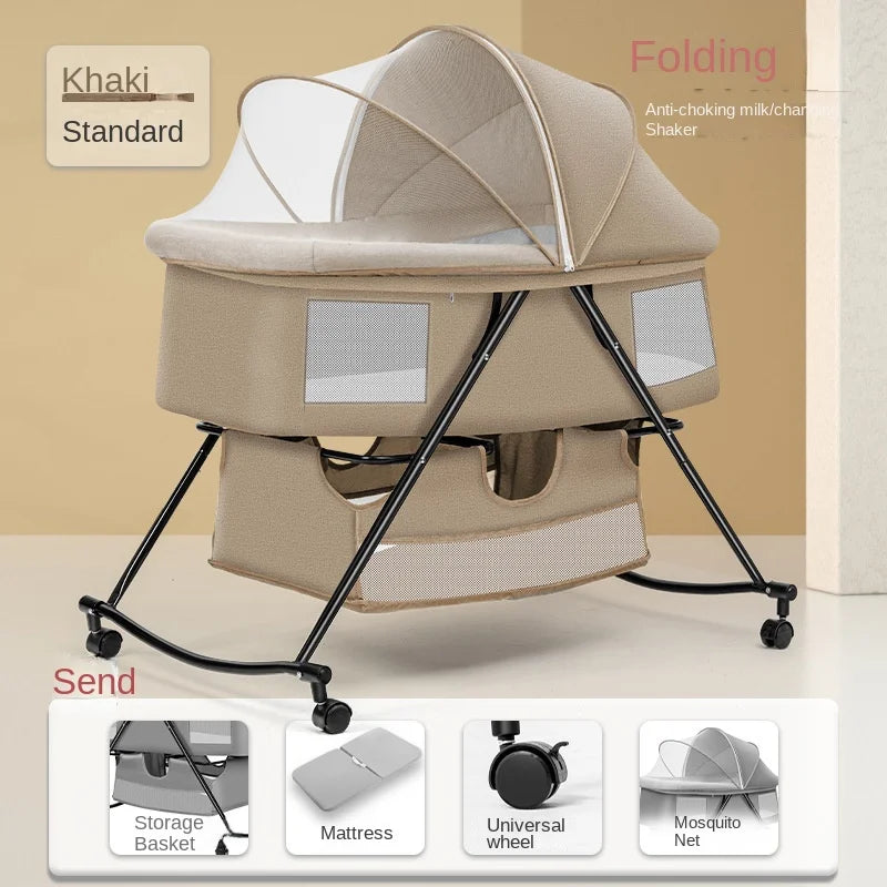 Lazychild Cot Foldable Mobile Portable Newborn Baby Cot Cradle Bed Baby Rocker Multifunctional Patchwork Queen Size Beds News